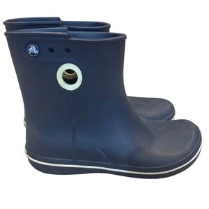 Crocs Jaunt Shorty Navy Blue Rain Boots Womens Size 8 Waterproof Rubber Mid Calf